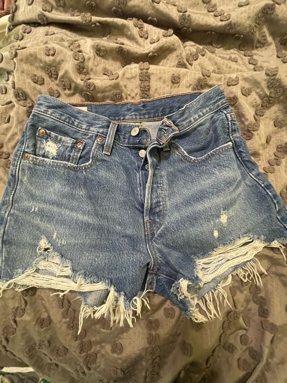Levi’s Distressed High-Waist Denim Shorts - Blue